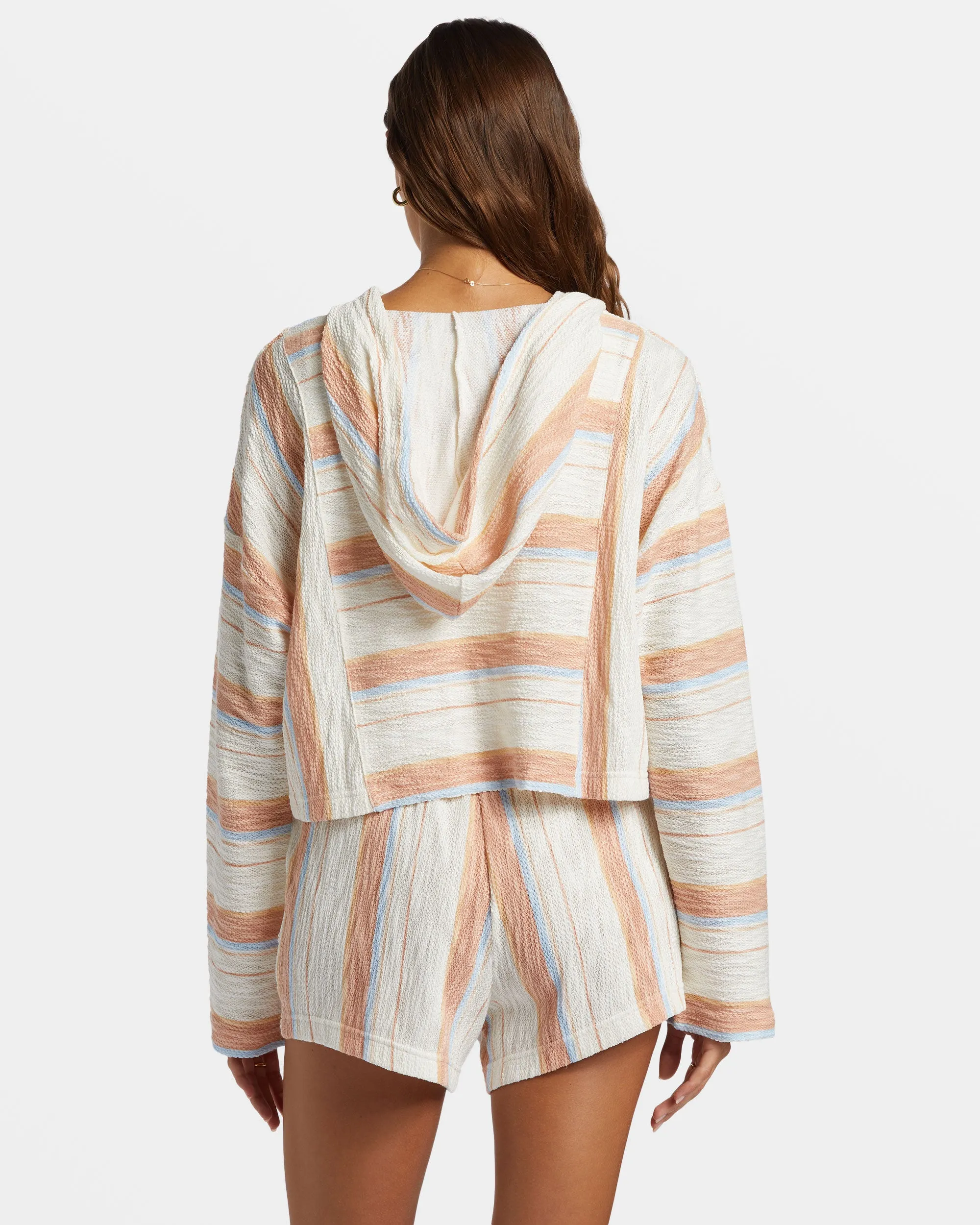 Todos Santos Poncho Style Hoodie - Cafe Creme Beach Blissed Strip