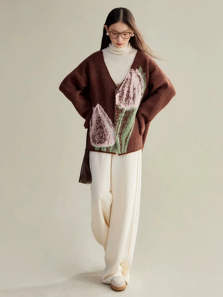 Tulip Contrasting Color Knitted Cardigan & Skirt