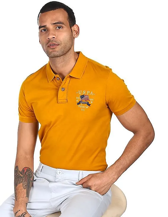 U.S. Polo Assn. Denim Co. Men Mustard Solid Polo T-Shirt