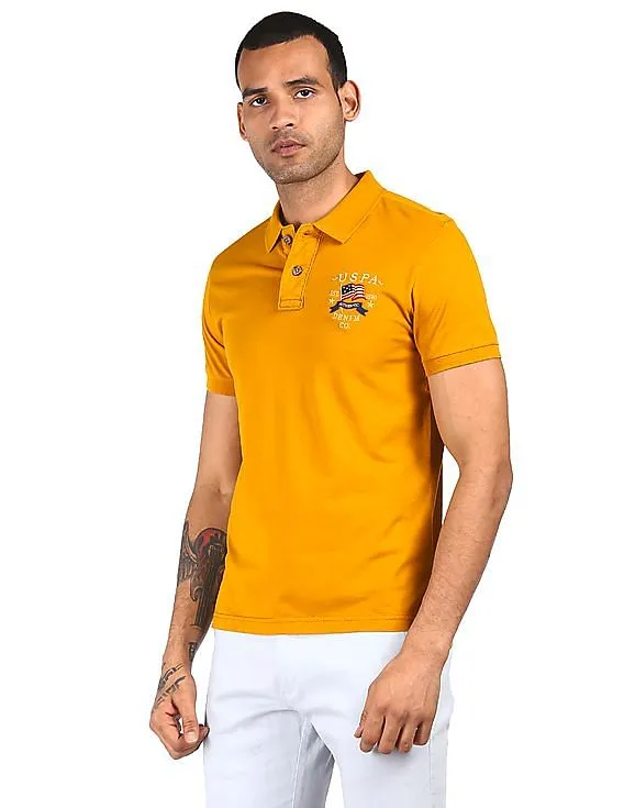 U.S. Polo Assn. Denim Co. Men Mustard Solid Polo T-Shirt