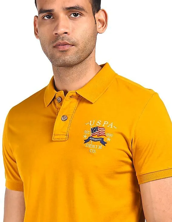 U.S. Polo Assn. Denim Co. Men Mustard Solid Polo T-Shirt