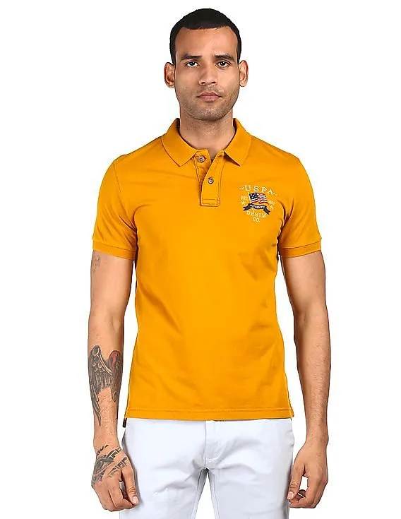 U.S. Polo Assn. Denim Co. Men Mustard Solid Polo T-Shirt