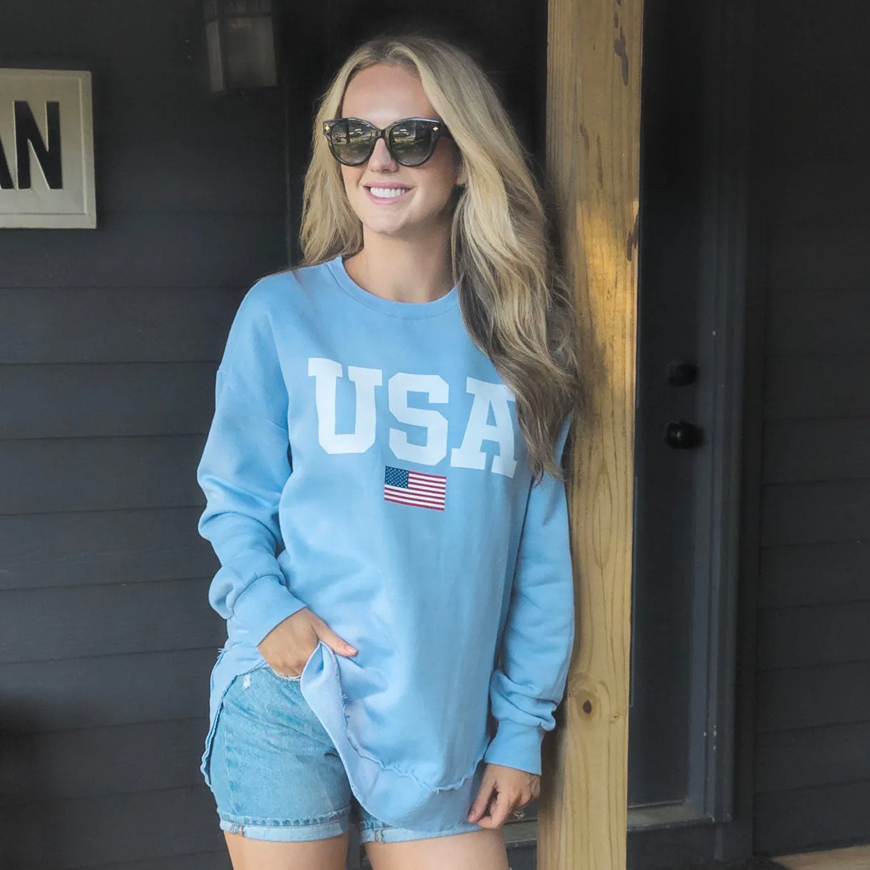 USA Flag Vintage Washed Poncho Fleece