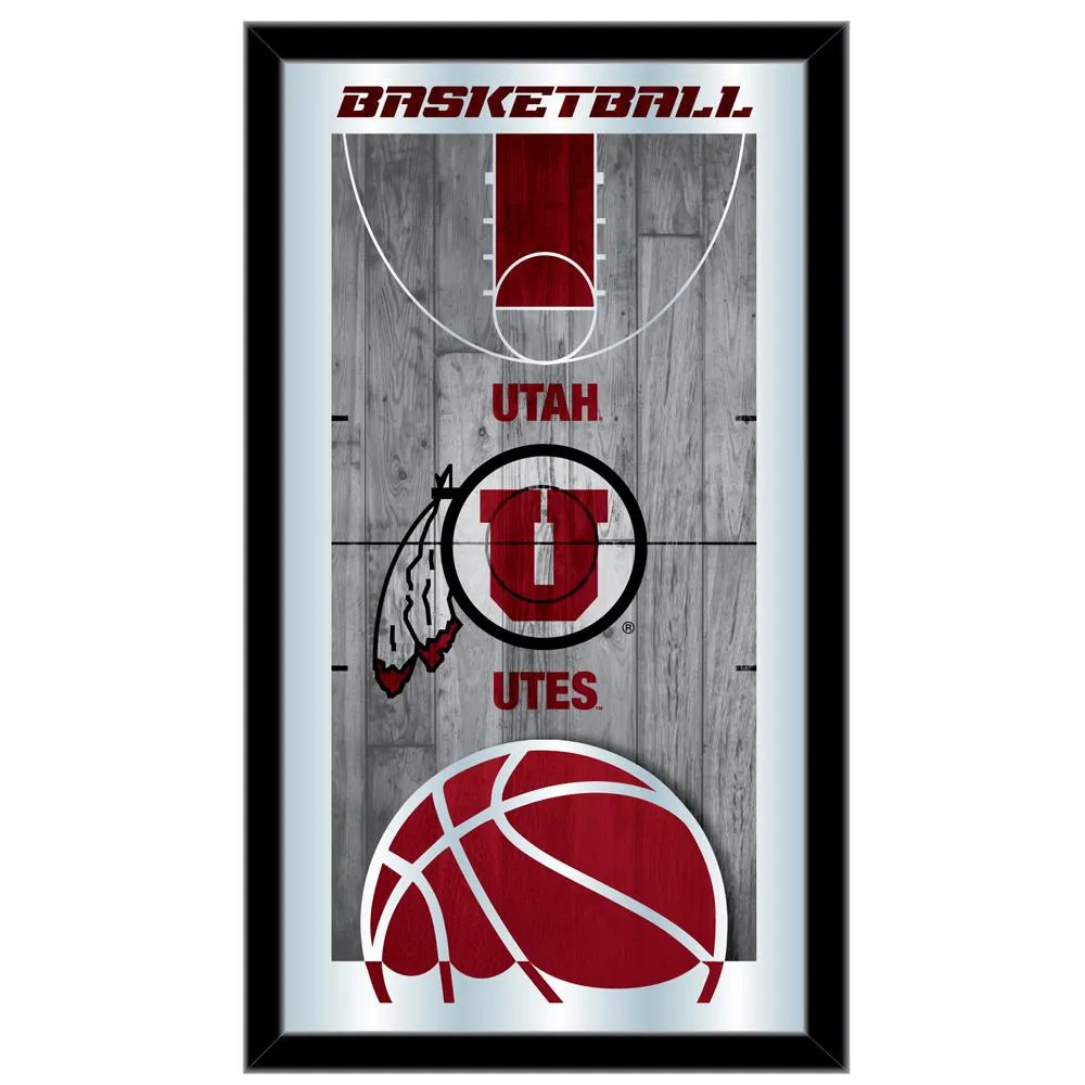 Utah Utes HBS Red Basketball Framed Hanging Glass Wall Mirror (26x15)