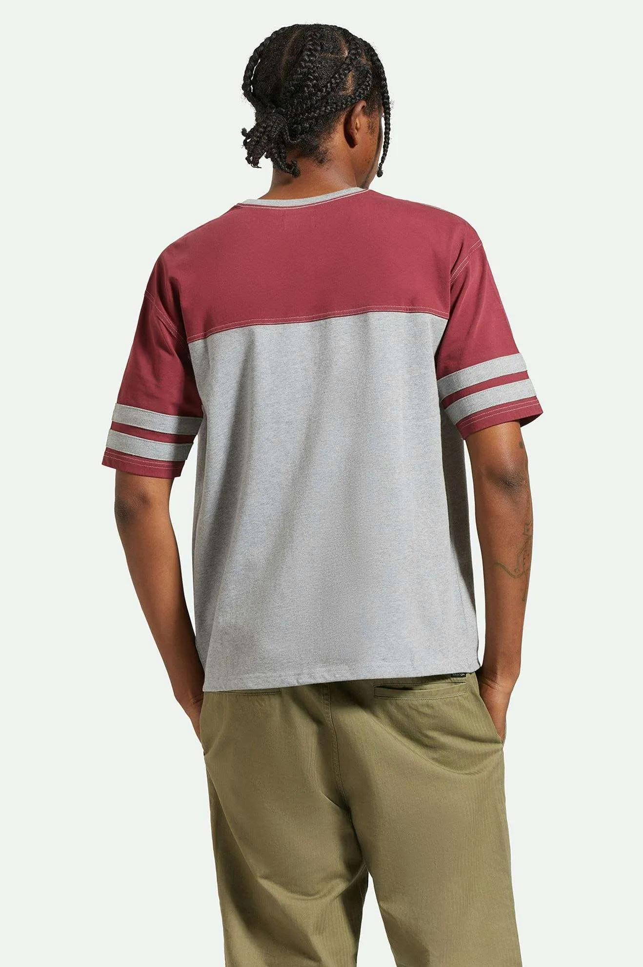 Varsity Heavyweight Football T-Shirt - Heather Grey/Cordovan Red