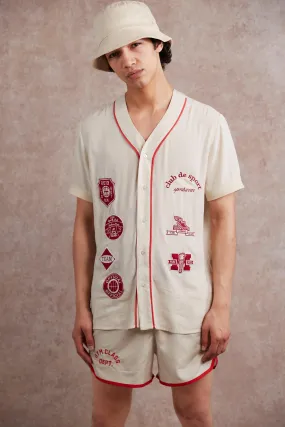 Viscose Baseball Embroidered Shirt | boohooMAN UK