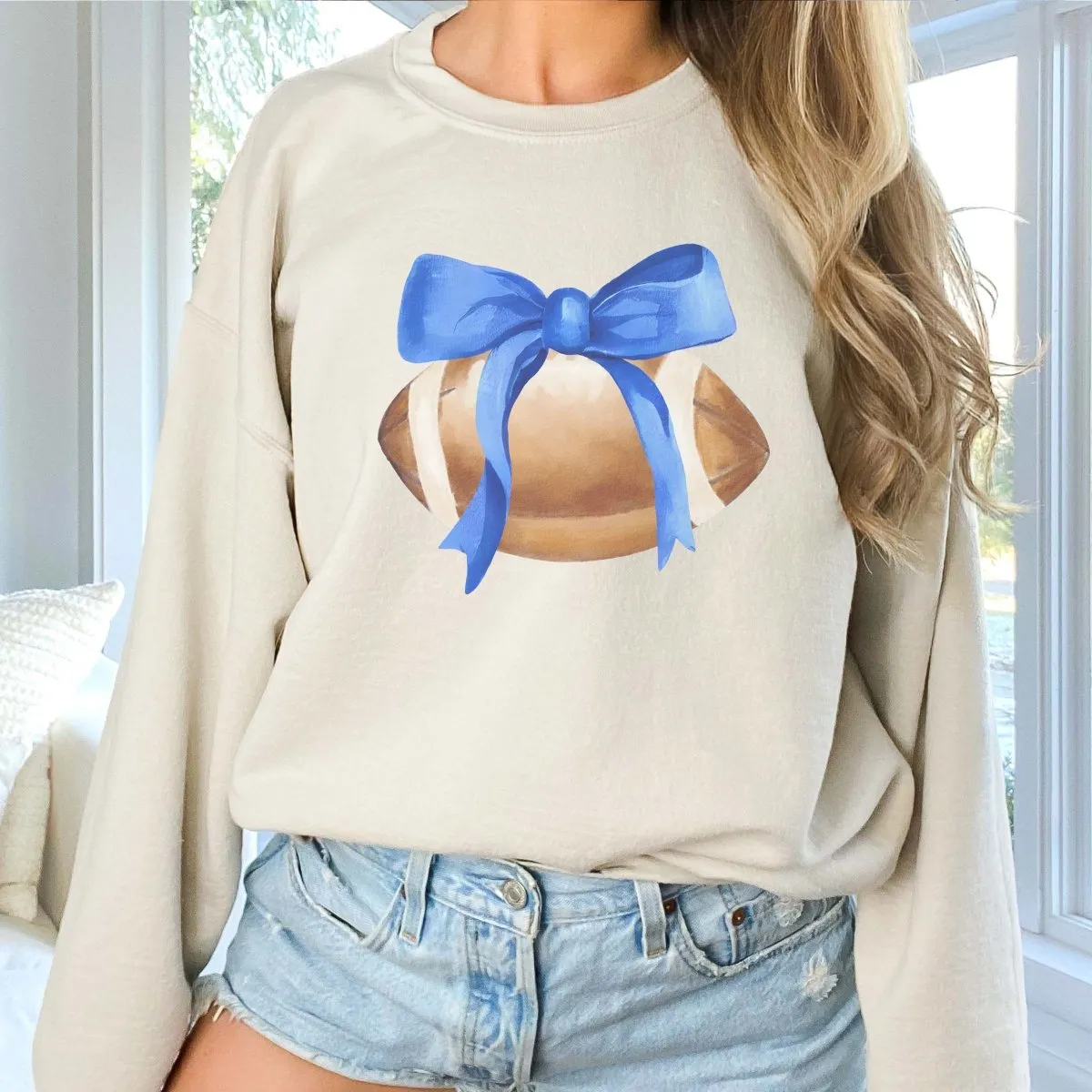 Watercolor Football With Bow Wholesale Sweatshirt - Popular