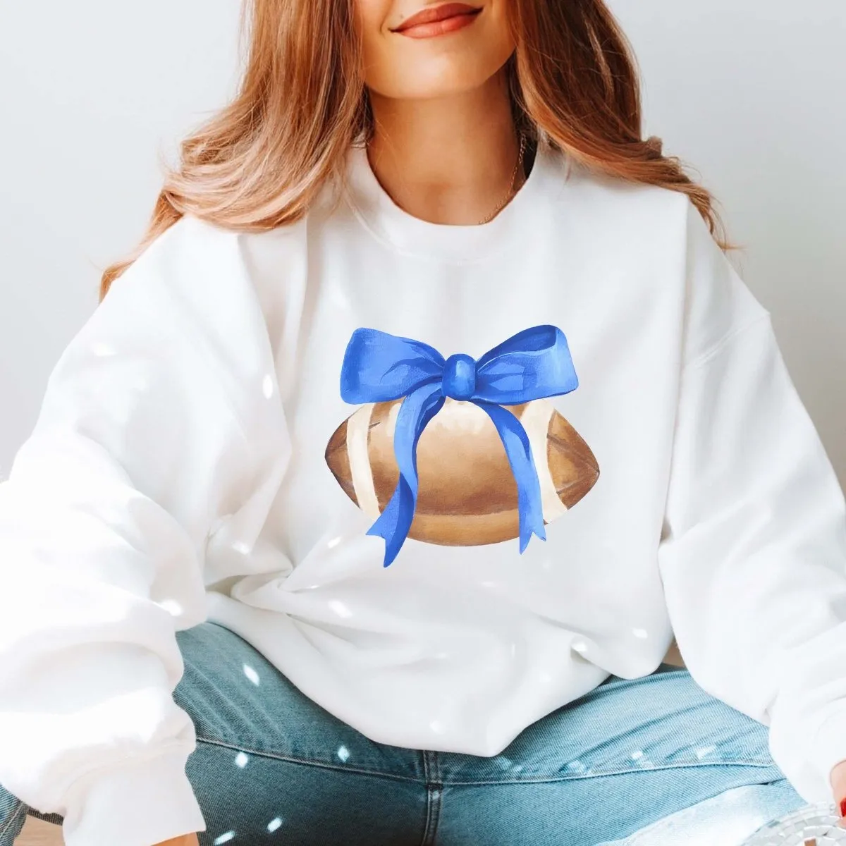 Watercolor Football With Bow Wholesale Sweatshirt - Popular