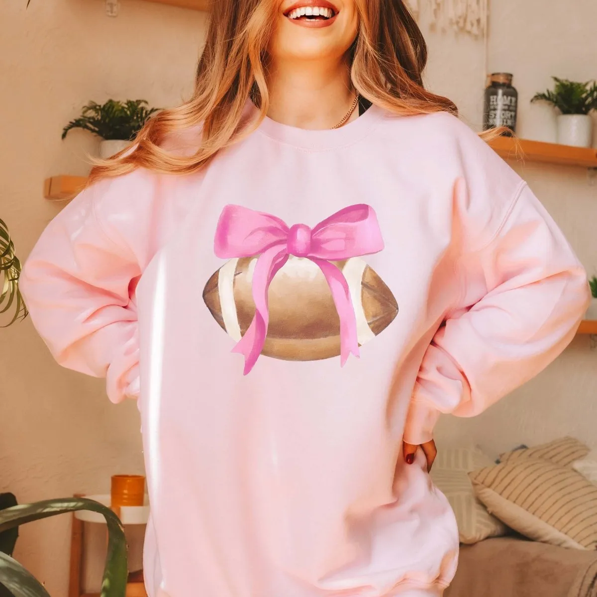 Watercolor Football With Bow Wholesale Sweatshirt - Popular