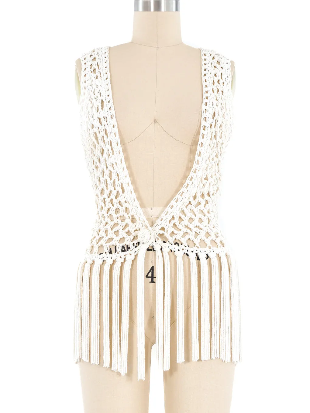 White Crochet Fringed Vest