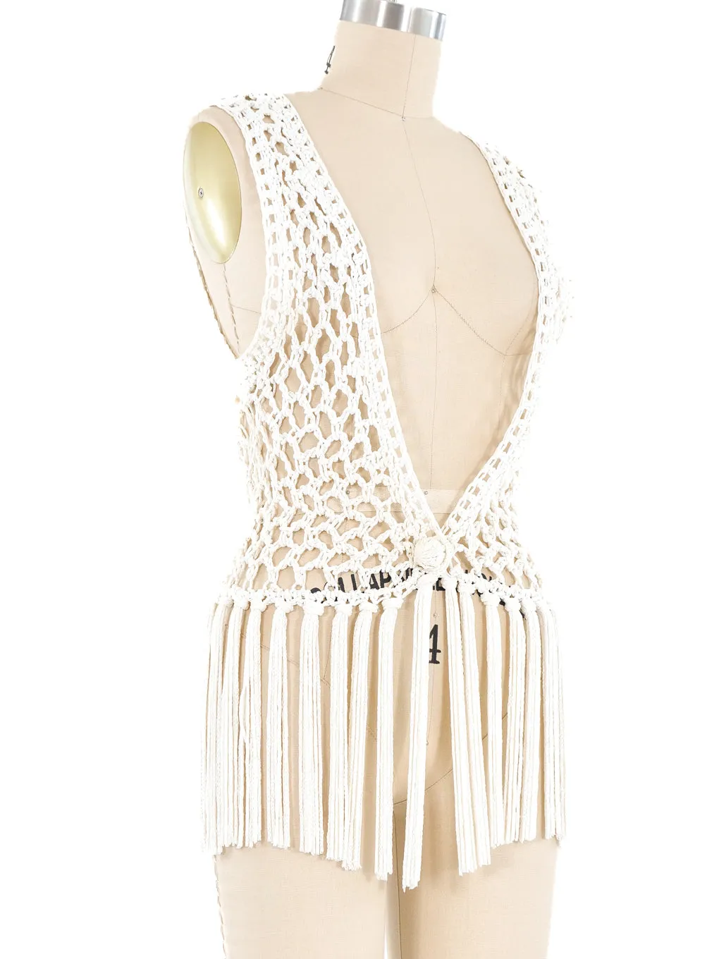 White Crochet Fringed Vest