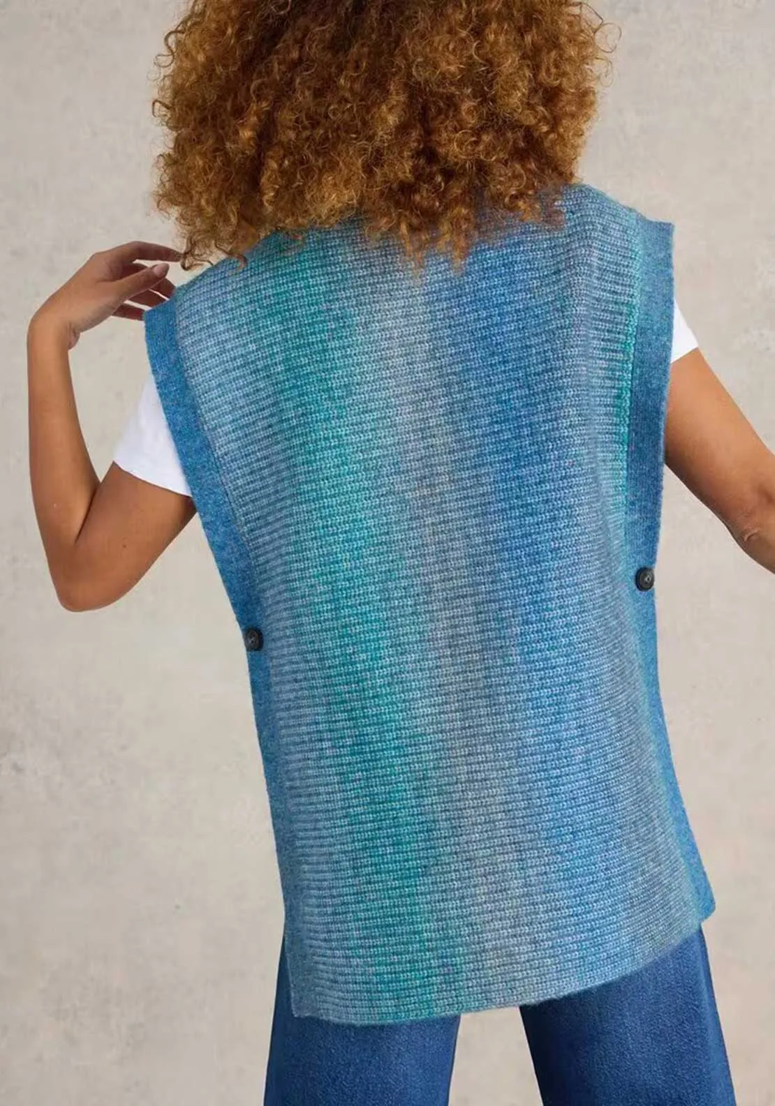 White Stuff Spacedye Knitted Poncho. Blue Multi