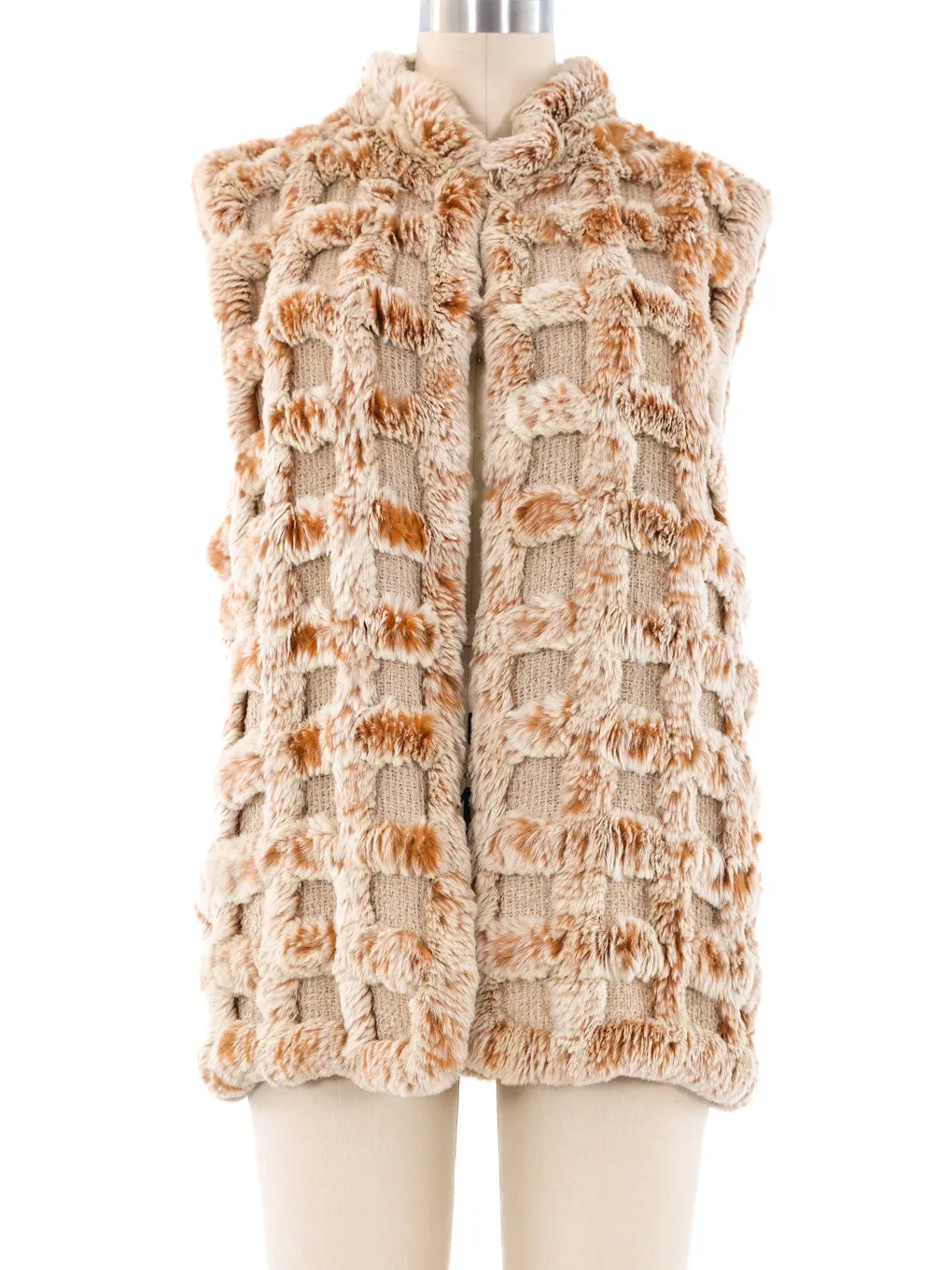 Windowpane Rabbit Fur Vest