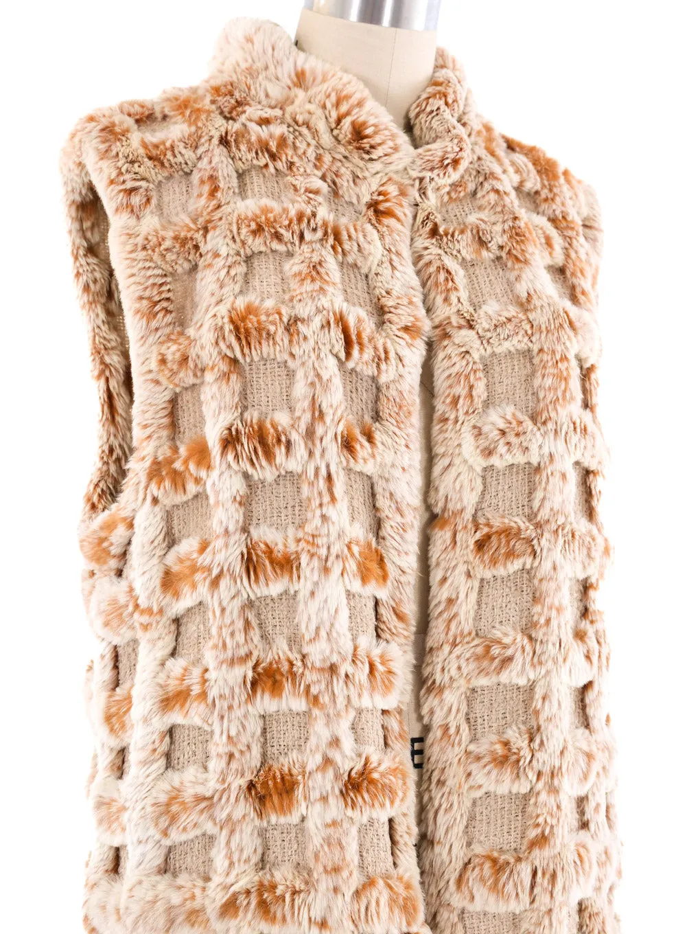 Windowpane Rabbit Fur Vest