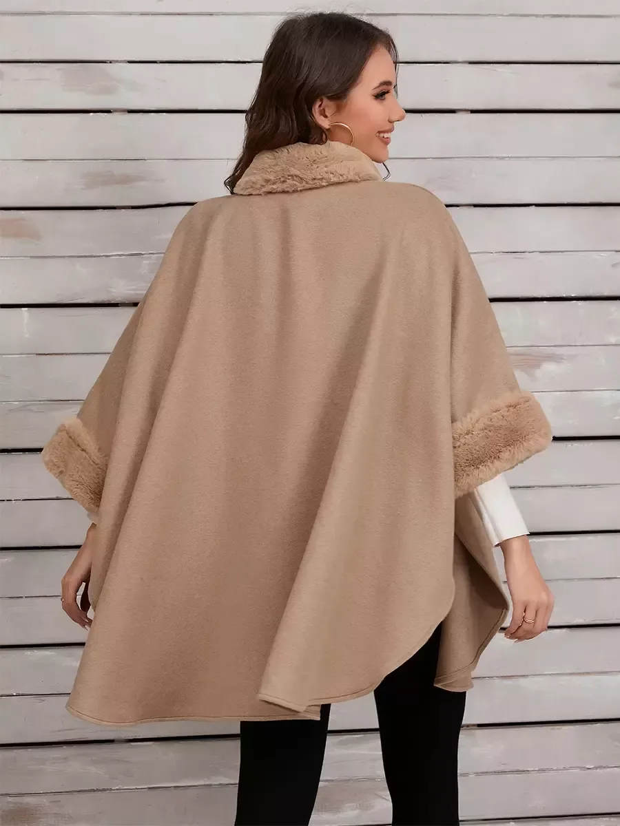 Women Poncho Stand Collar Khaki Asymmetrical Cape