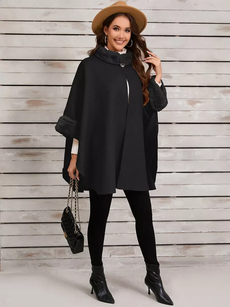 Women Poncho Stand Collar Khaki Asymmetrical Cape