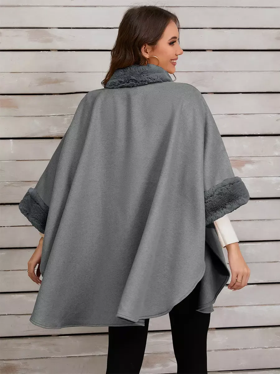 Women Poncho Stand Collar Khaki Asymmetrical Cape