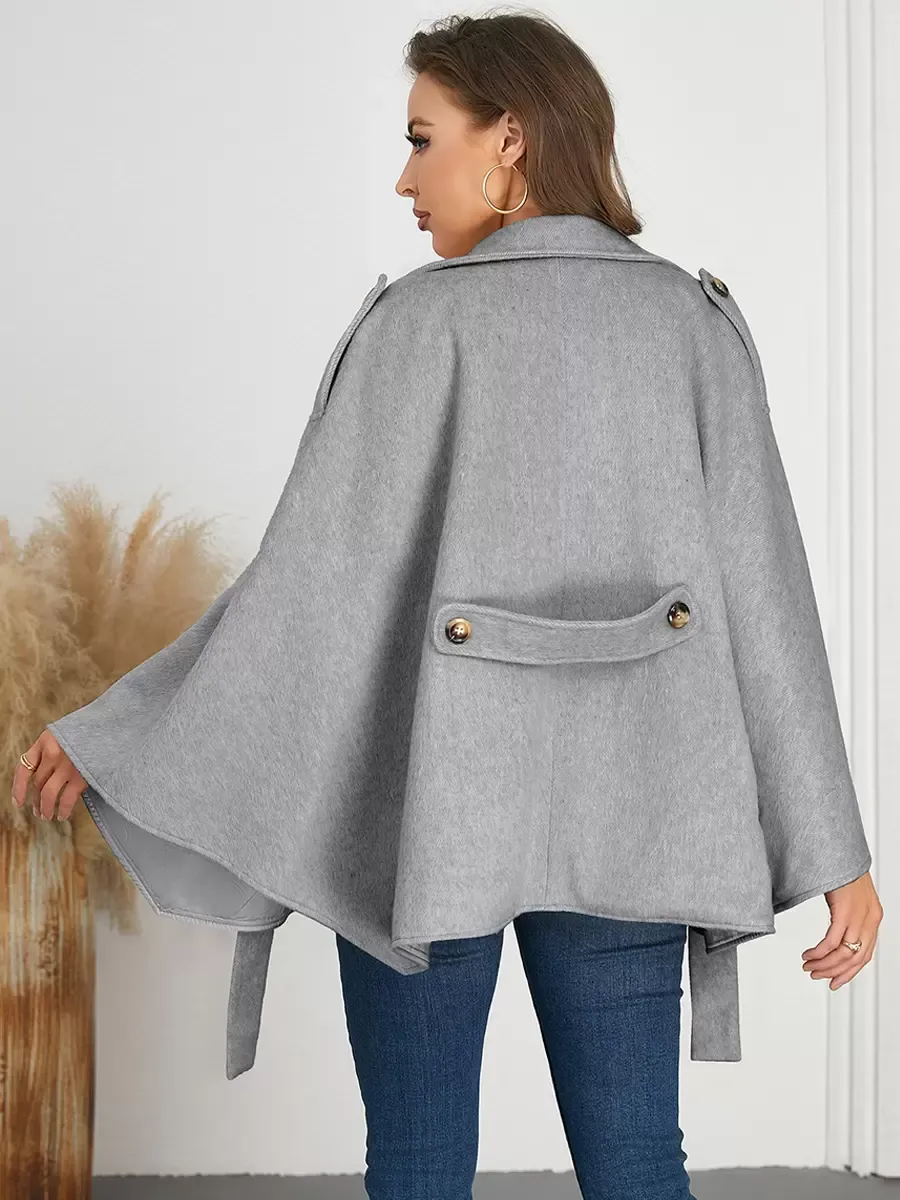 Women Poncho Turndown Collar Apricot Cape