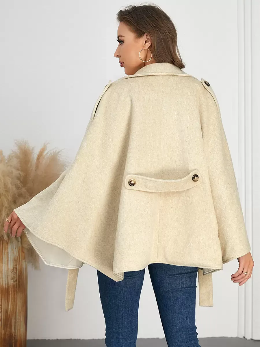 Women Poncho Turndown Collar Apricot Cape