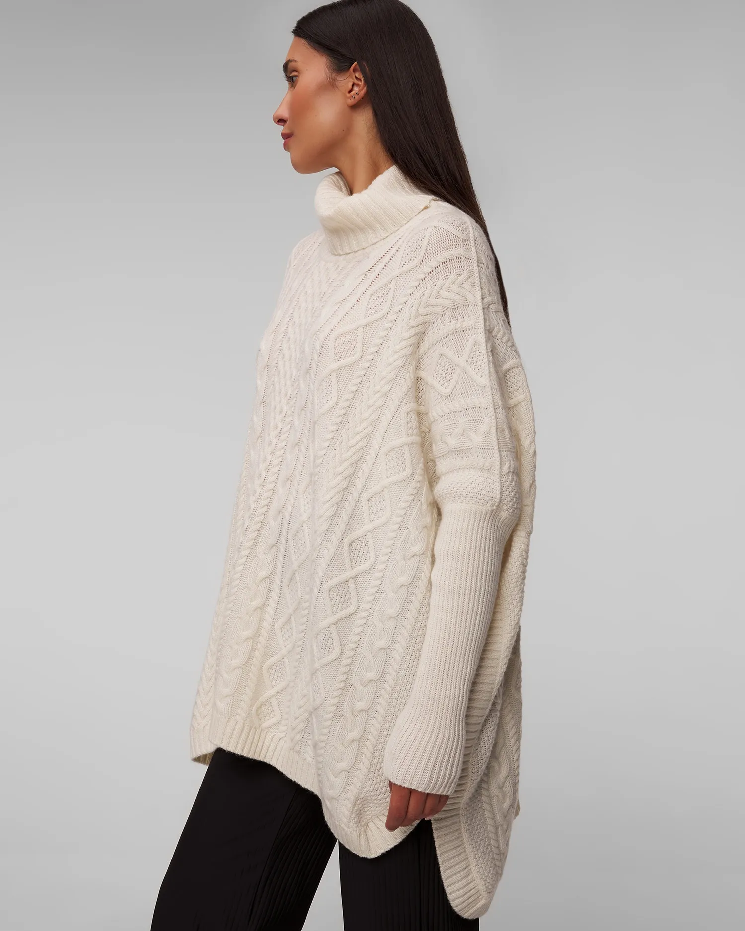 Women's white cashmere poncho Kujten Tami F2488-755