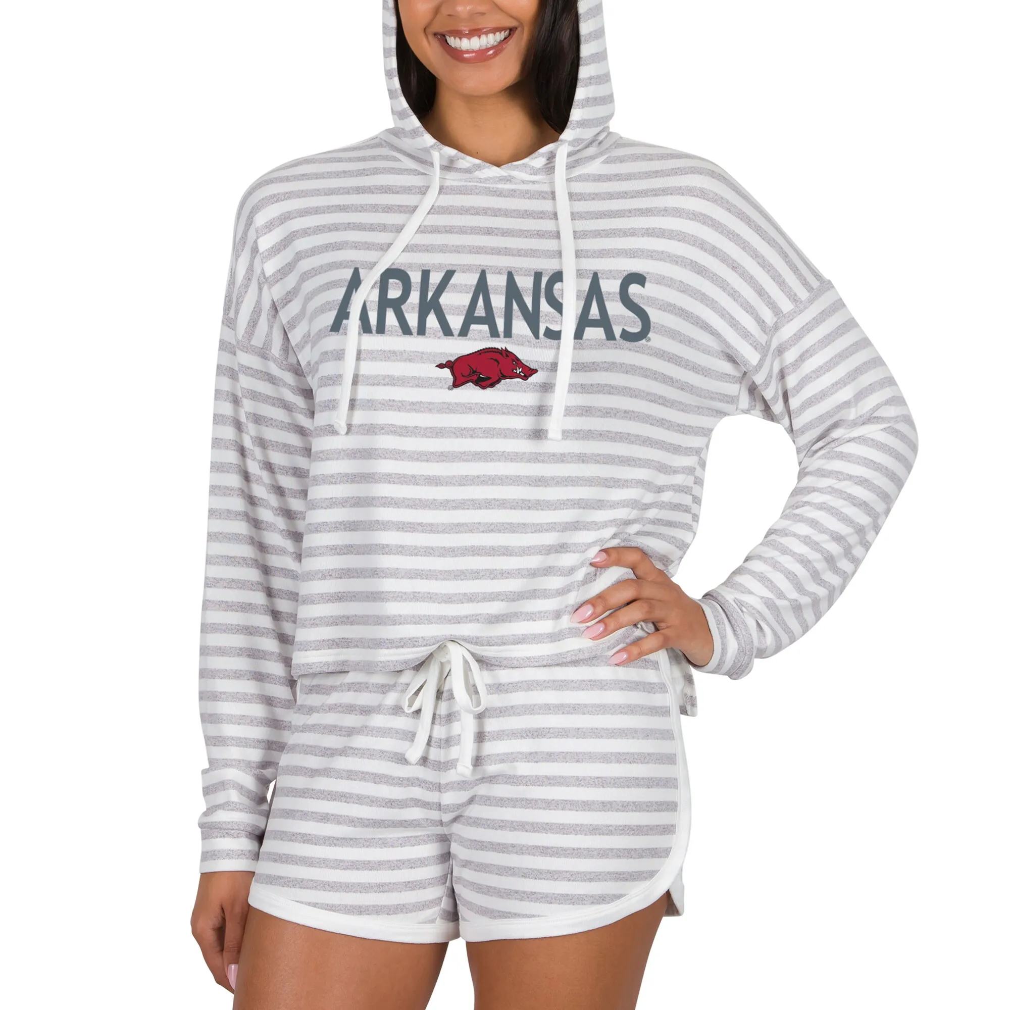 Women's Concepts Sport Cream Arkansas Razorbacks Visibility Long Sleeve Hoodie T-Shirt & Shorts Set