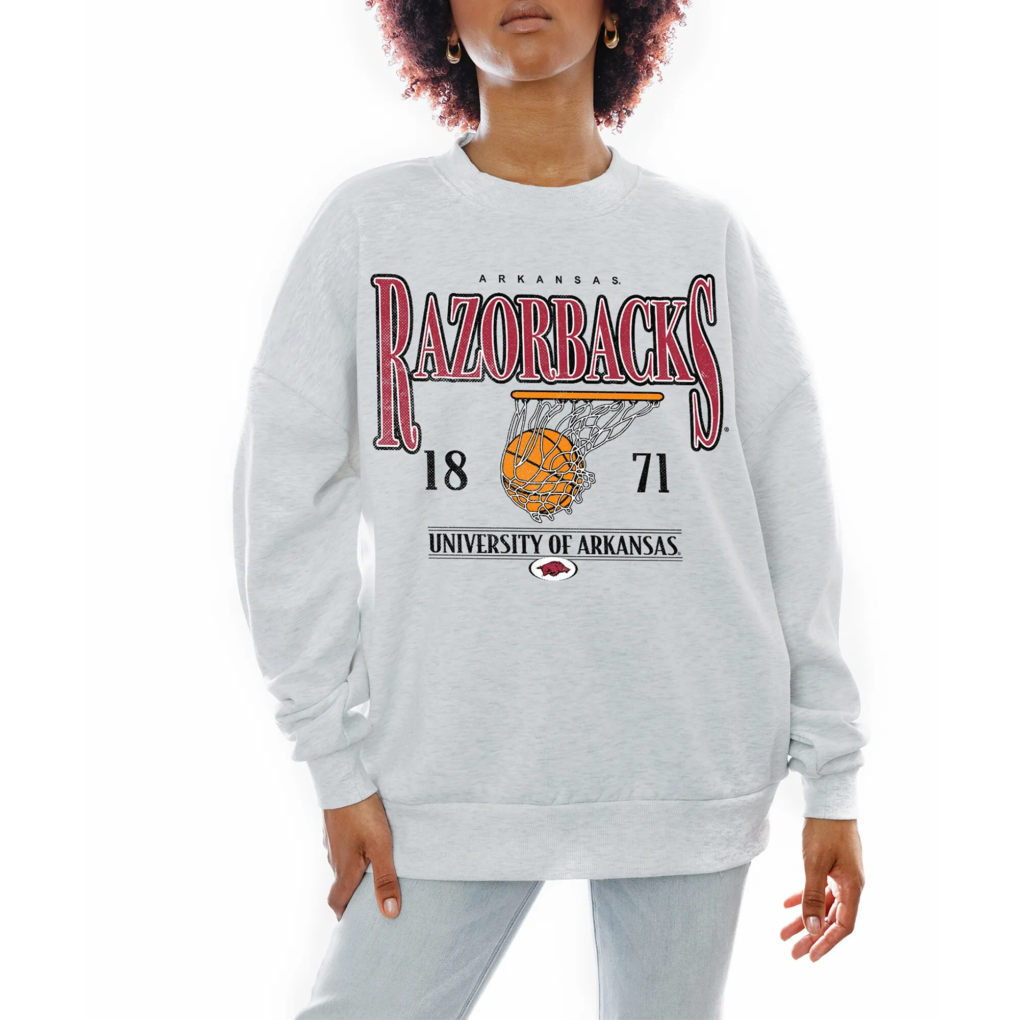 Women's Gameday Couture Gray Arkansas Razorbacks Basketball Premium Fleece Drop Pullover Sweatshirt