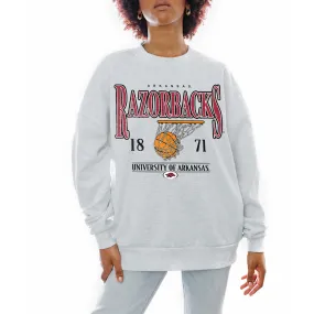 Women's Gameday Couture Gray Arkansas Razorbacks Basketball Premium Fleece Drop Pullover Sweatshirt