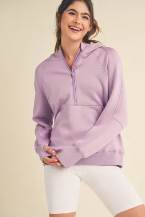 Women's Half-Zip Scuba Hoodie with Thumb Hole