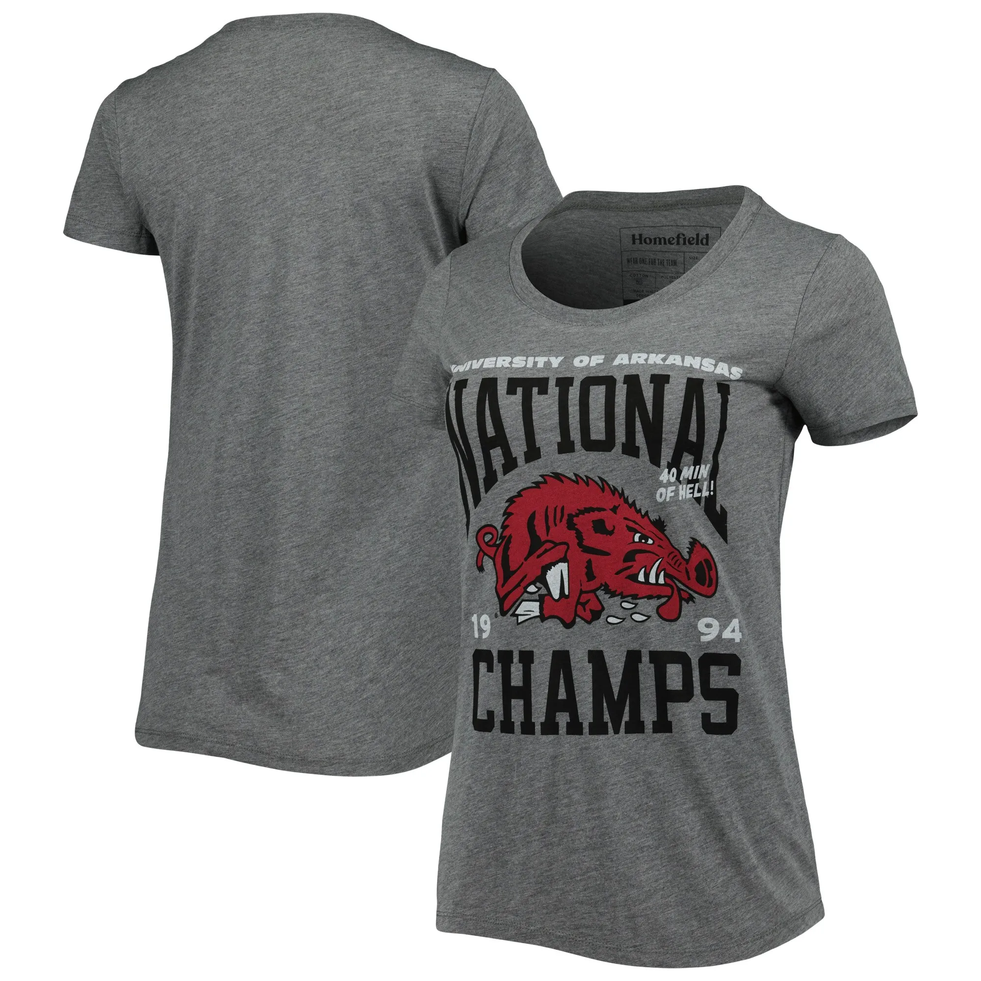 Women's Homefield Heathered Gray Arkansas Razorbacks Vintage 1994 Basketball National Champs Tri-Blend T-Shirt