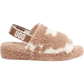 Women's UGG Fluff Yeah Slide Cowprint Mesa Sand Sheepskin