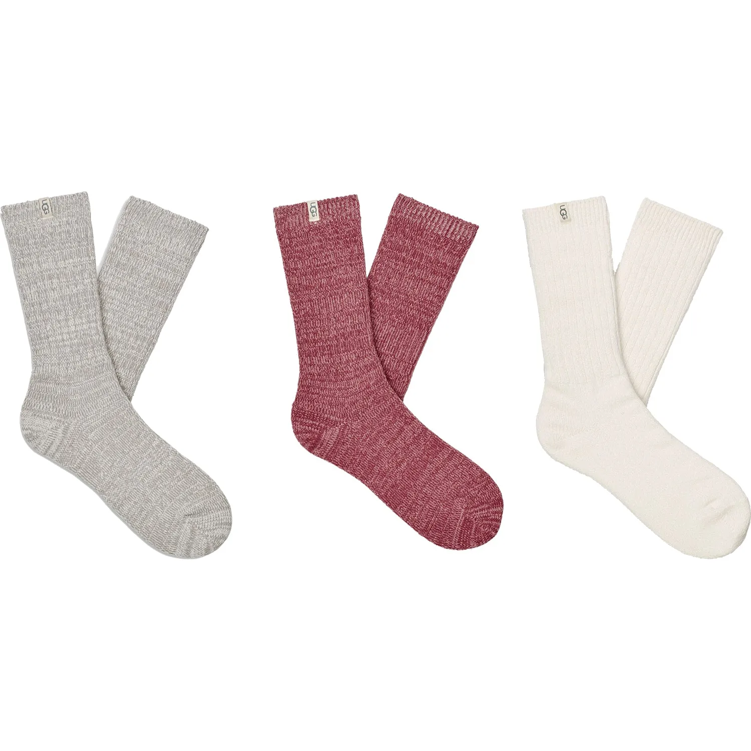 Women's UGG Rib Knit Slouchy Crew Socks 3 Pack Nightfall/Sangria/White