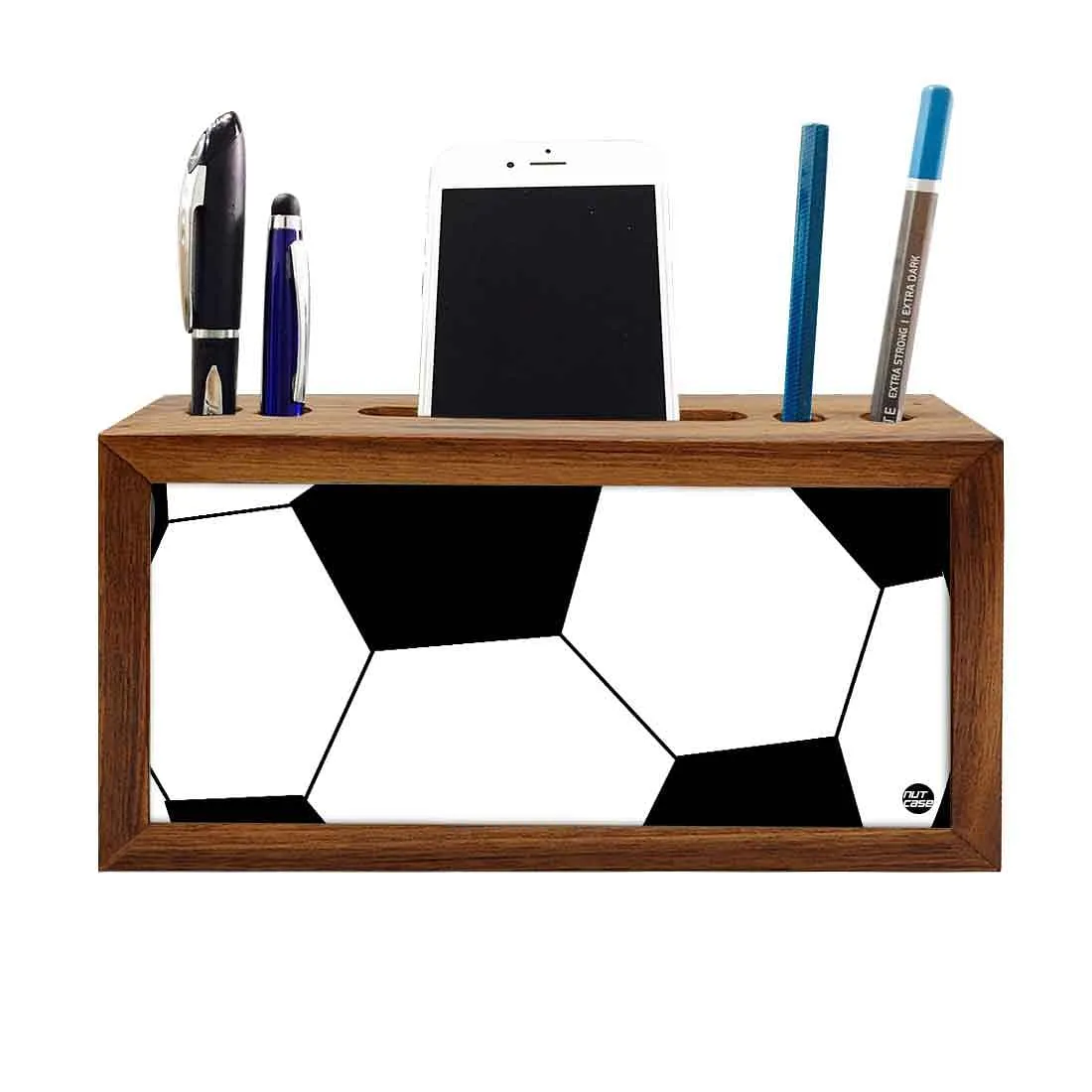 Wood Desk Accessories Phone Stand With Pen Holder -Football