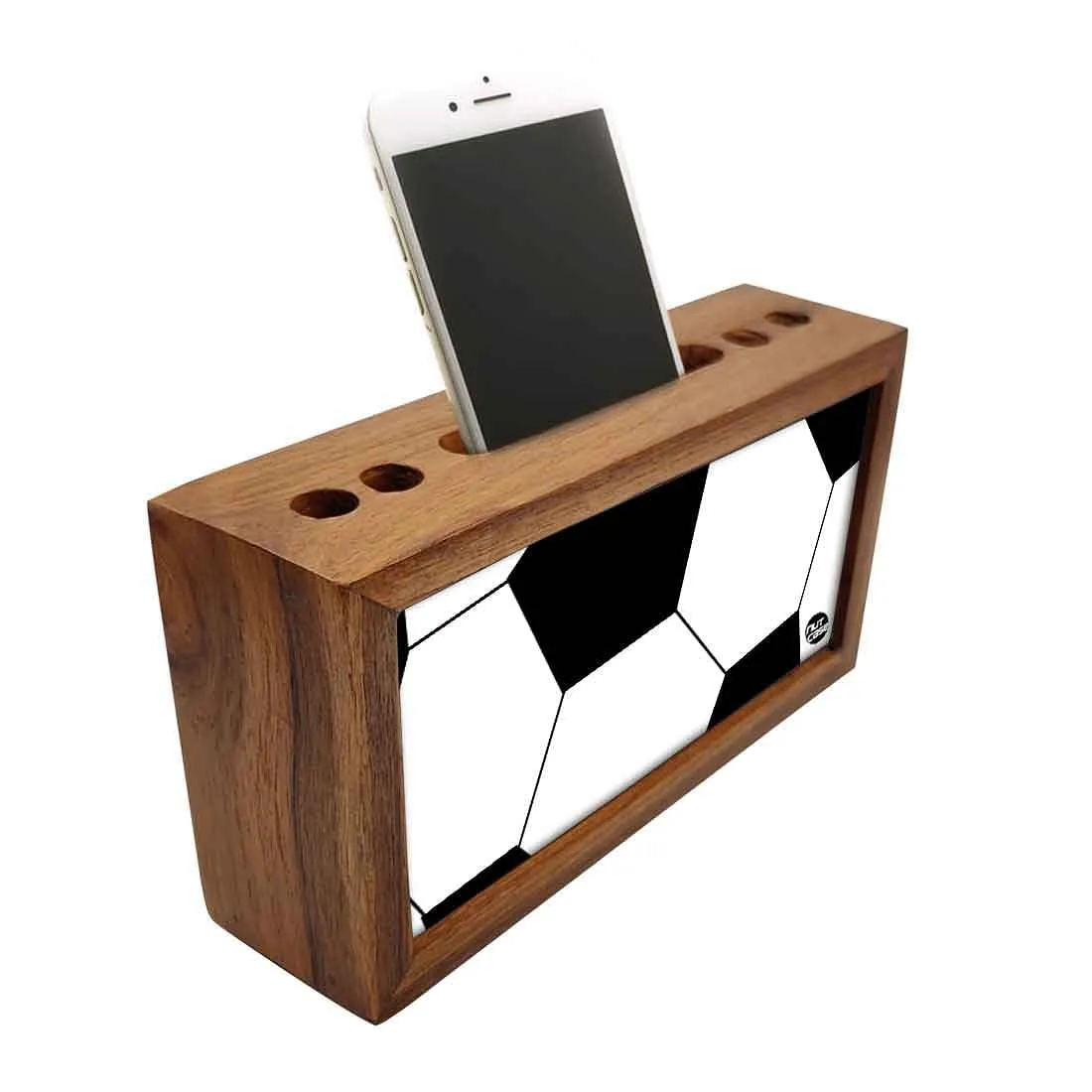 Wood Desk Accessories Phone Stand With Pen Holder -Football