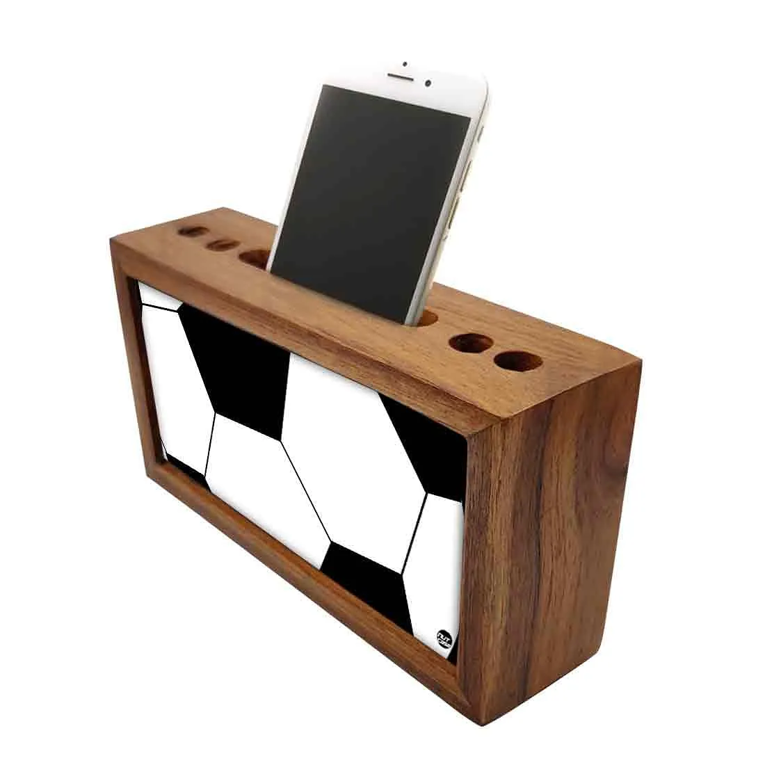 Wood Desk Accessories Phone Stand With Pen Holder -Football