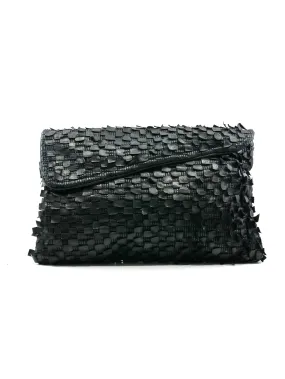 Woven Leather Envelope Clutch