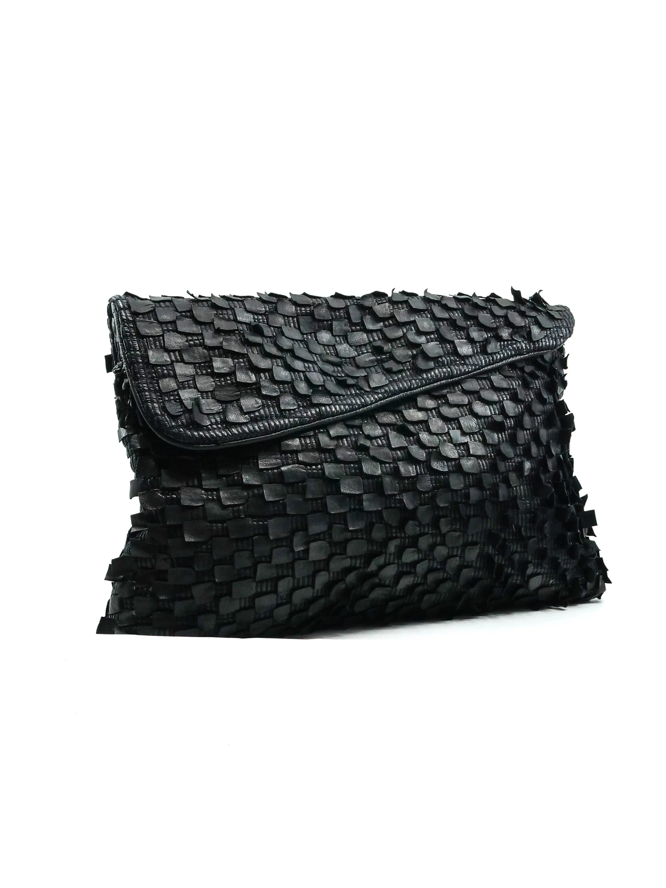 Woven Leather Envelope Clutch