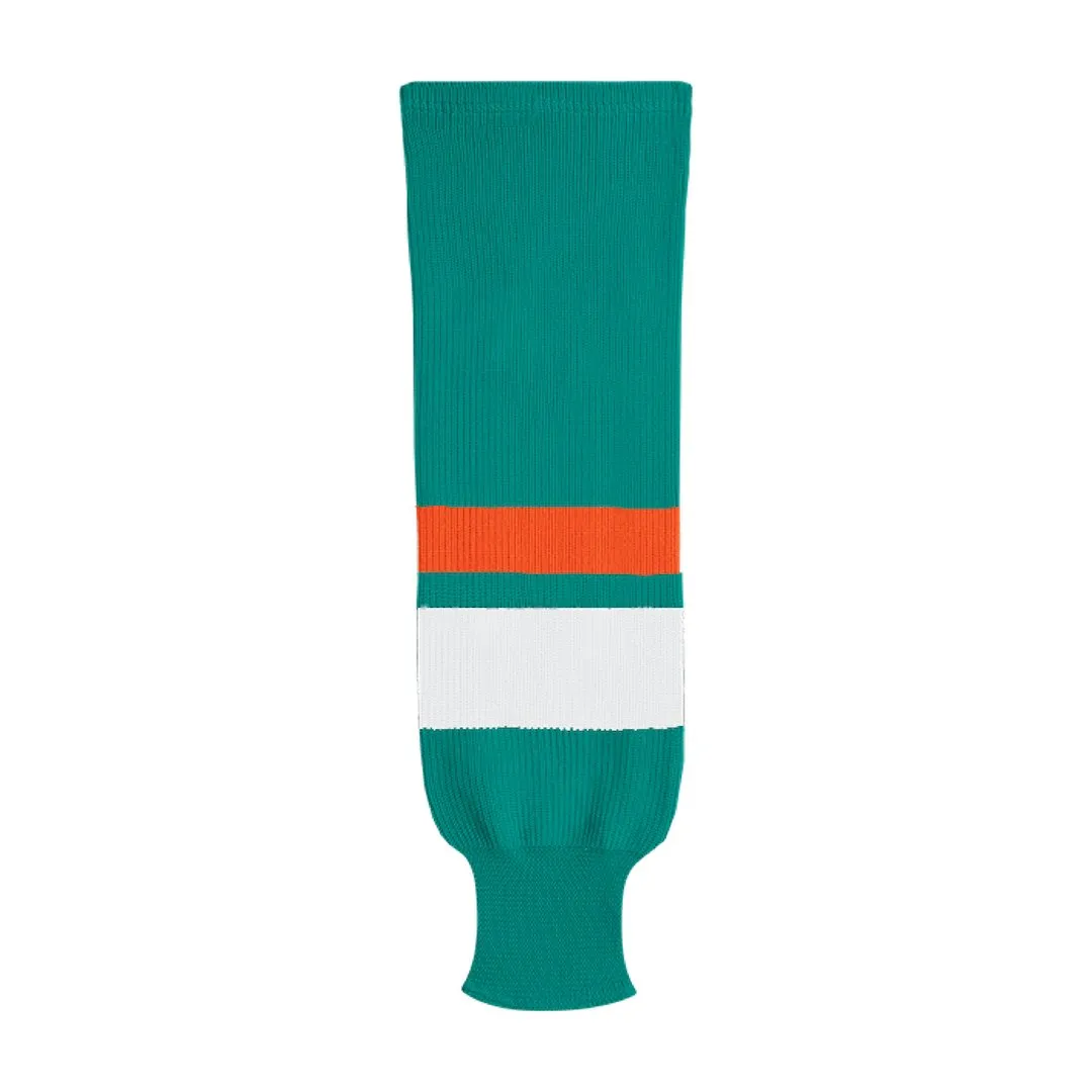 X9800 Knit Hockey Socks: Teal/White/Bright Orange