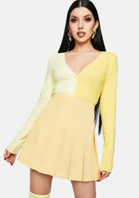 Yellow Pleated Tennis Mini Skirt-