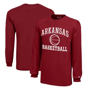 Youth Champion  Cardinal Arkansas Razorbacks Icon Logo Long Sleeve Basketball T-Shirt