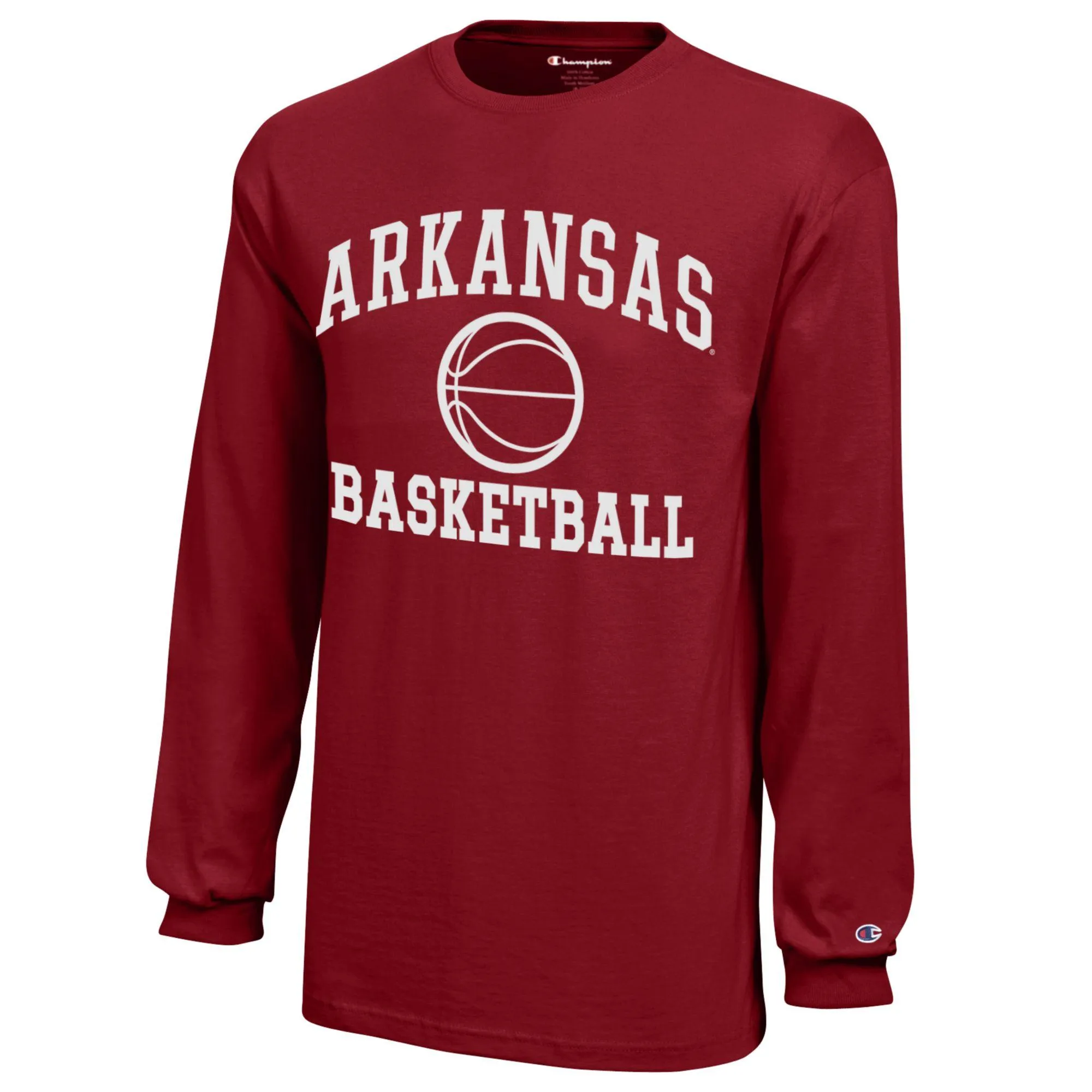 Youth Champion  Cardinal Arkansas Razorbacks Icon Logo Long Sleeve Basketball T-Shirt