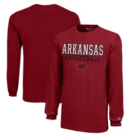 Youth Champion  Cardinal Arkansas Razorbacks Stacked Logo Long Sleeve Basketball T-Shirt