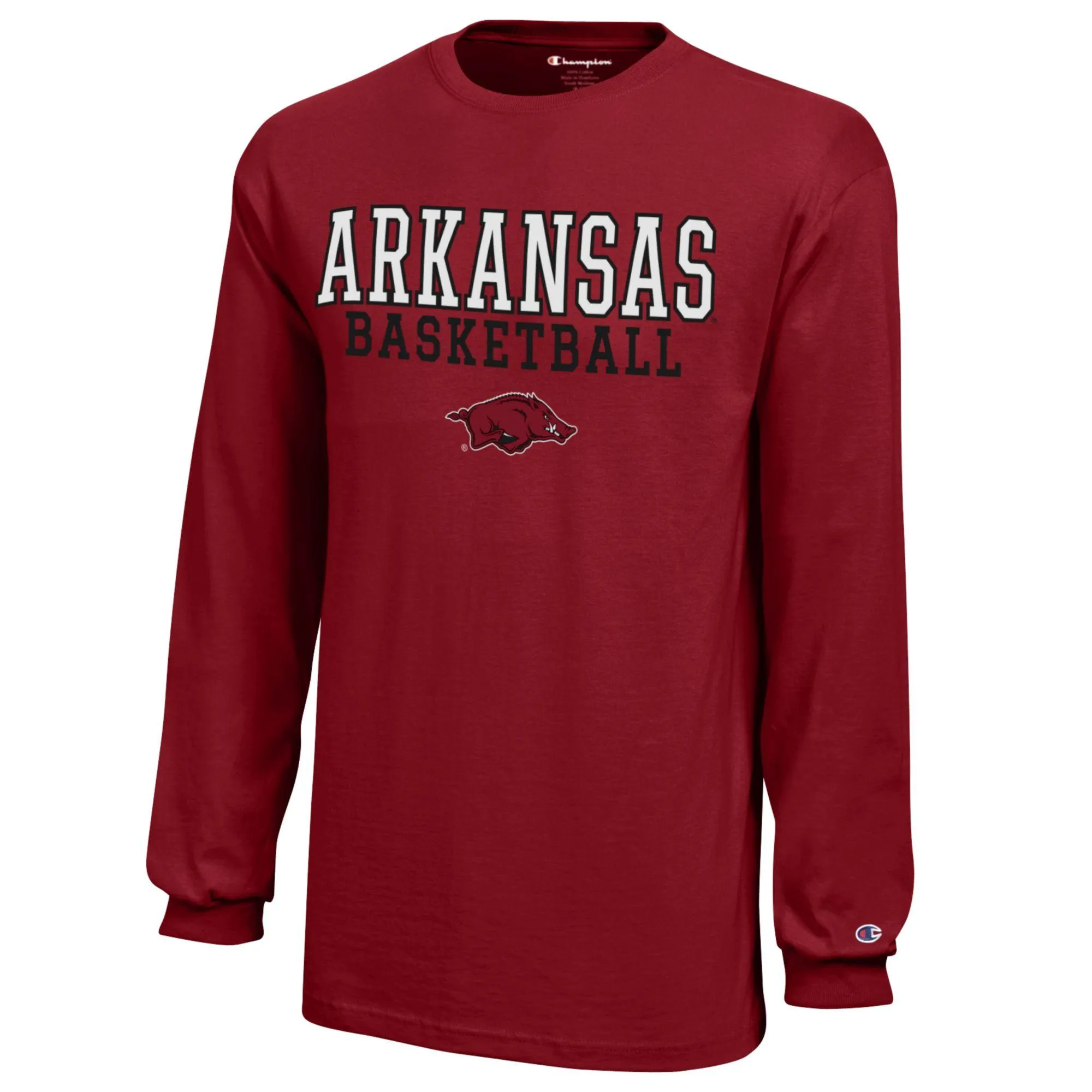 Youth Champion  Cardinal Arkansas Razorbacks Stacked Logo Long Sleeve Basketball T-Shirt