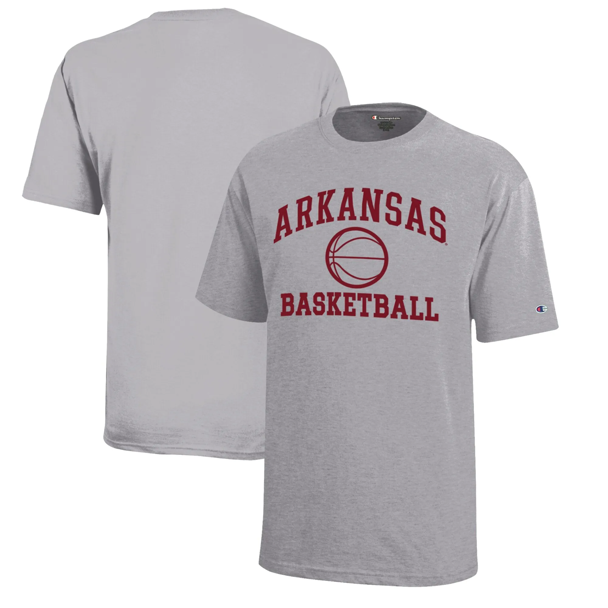 Youth Champion  Gray Arkansas Razorbacks Icon Logo Basketball T-Shirt