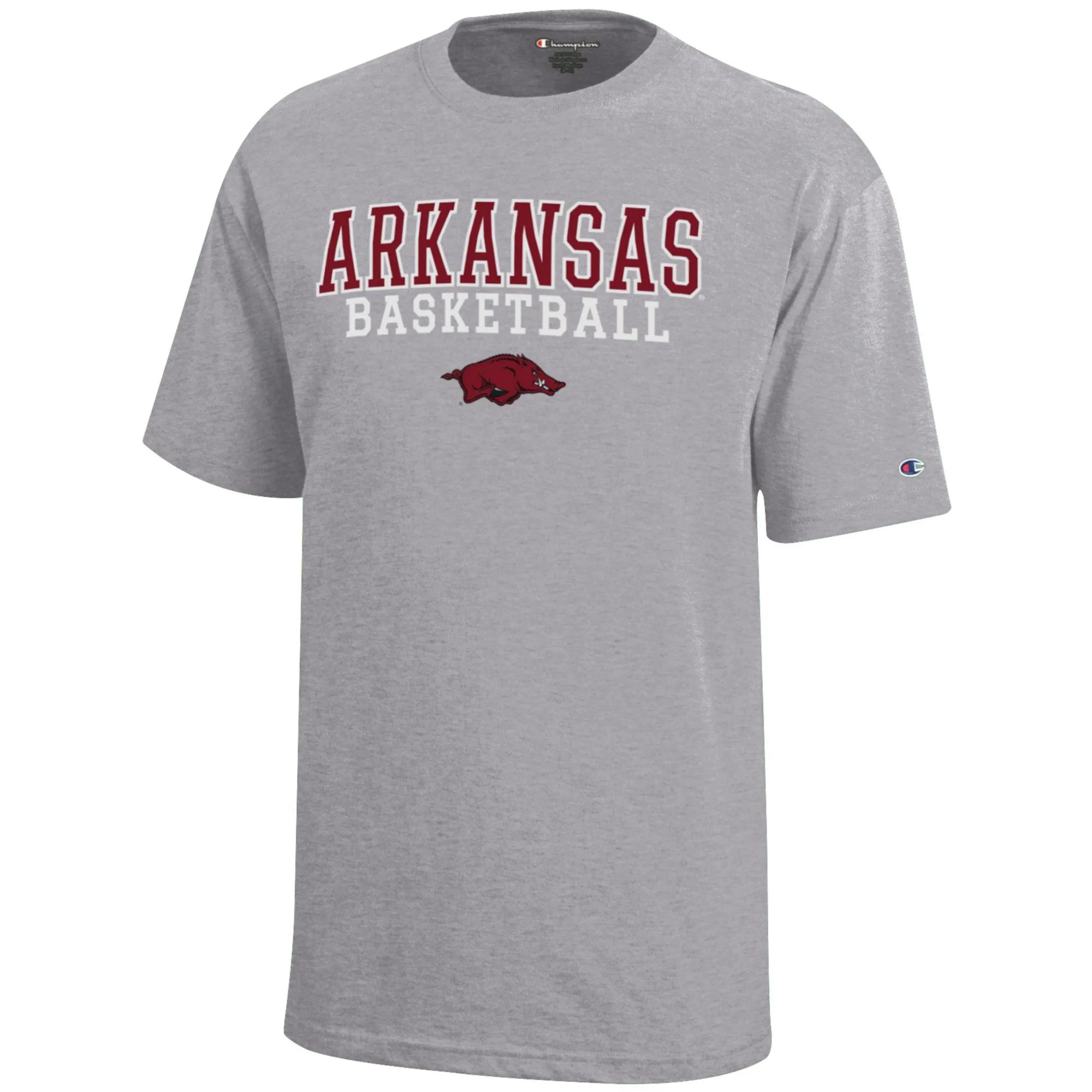 Youth Champion  Gray Arkansas Razorbacks Stacked Logo Basketball T-Shirt